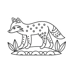 Stylized fox outline illustration with decorative elements for coloring or design use
