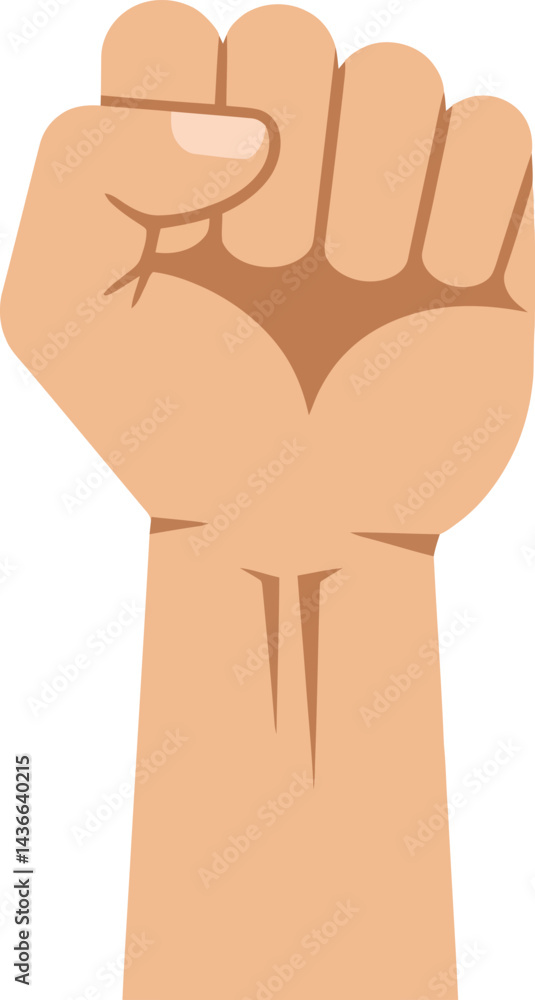 Poster raised fist symbol of strength power and unity in simple flat vector illustration design