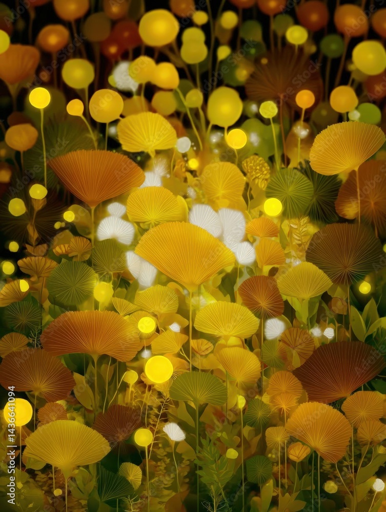 Aufkleber digital illustration of a field of yellow and orange flowers. the flowers are arranged in a random p