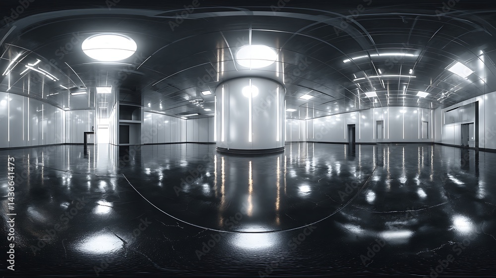 Poster 360 degree full panorama environment map of black minimalistic studio environment with bright lights