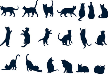 cat silhouettes, black vector designs on white background for logos, prints, and decor.