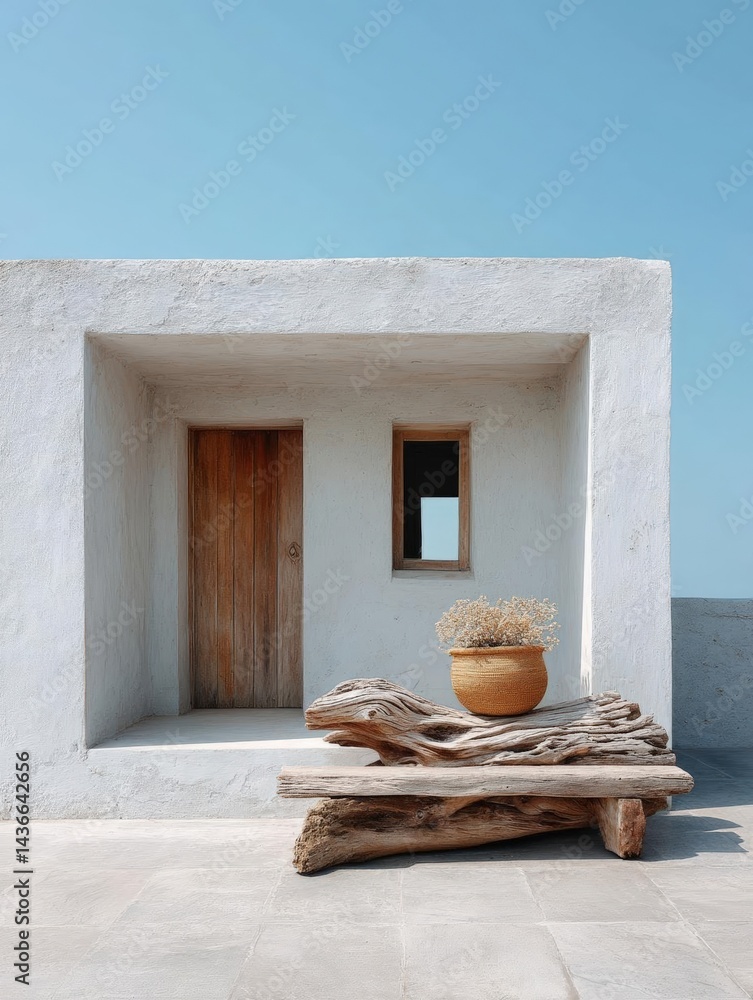 Aufkleber small white building with a wooden door and a small window on the right side. the building appears t