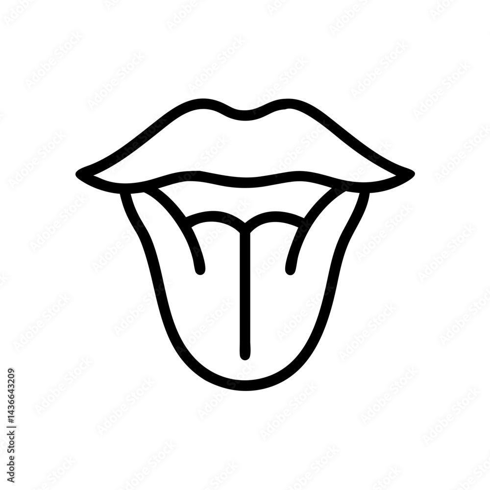Poster simple graphic depicting an open mouth with a visible tongue sticking out in a minimalist style desi