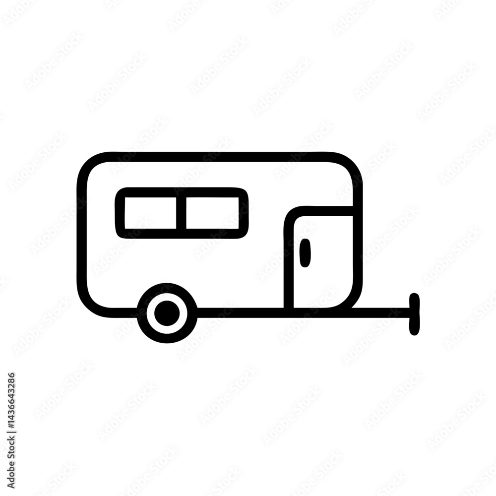 Poster simple graphic of a camper van with a door and windows on a white background view