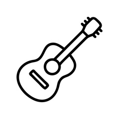 Simple line drawing of a classical guitar instrument with strings and tuning pegs shown clearly