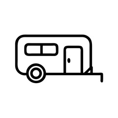 Simple graphic of a camper van with a door and window, showcasing travel and outdoor adventure design