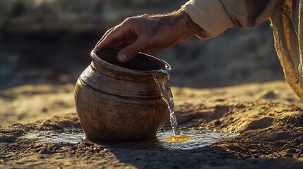 Obraz premium Clay water vessel hand moment pictures