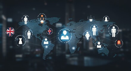 Fototapeta premium Global Network Connecting People Around the World on Digital Map