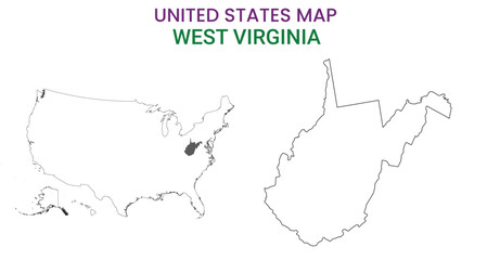 West Virginia map of USA state. West Virginia map vector illustration. West Virginia vector map on white background.