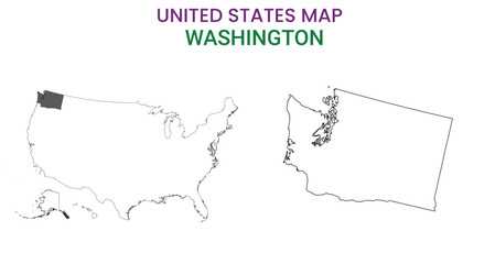 Washington map of USA state. Washington map vector illustration. Washington vector map on white background.