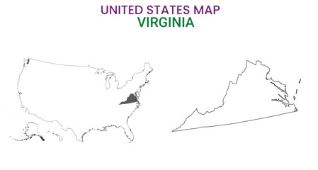Virginia map of USA state. Virginia map vector illustration. Virginia vector map on white background.