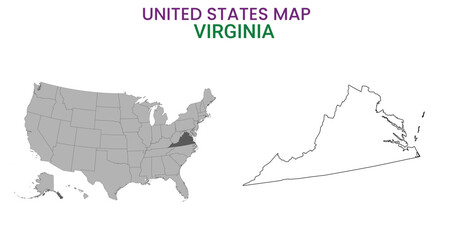 Virginia map of USA state. Virginia map vector illustration. Virginia vector map on white background.