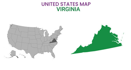 Virginia map of USA state. Virginia map vector illustration. Virginia vector map on white background.
