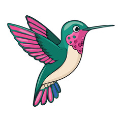 Obraz premium Vibrant green and pink hummingbird in flight artistic illustration cute tiny wings avian fauna small swift vector animal