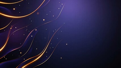 Abstract composition of glowing golden lines and sparkling dots on dark blue