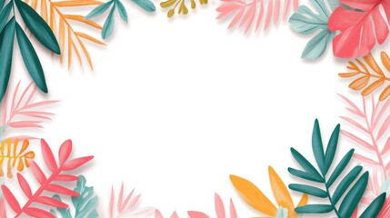 Colorful tropical leaves frame on white background