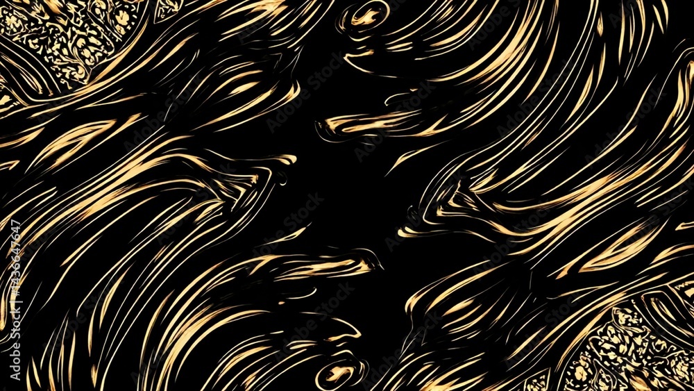 Aufkleber golden flowing lines on black abstract art with dynamic movement and elegant design