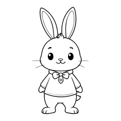 Obraz premium Adorable cartoon bunny rabbit wearing a bow tie cute illustration for kids coloring pages simple design black and white