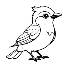 Obraz premium Adorable little bird cartoon illustration simple black and white line drawing cute winged animal icon logo baby avian