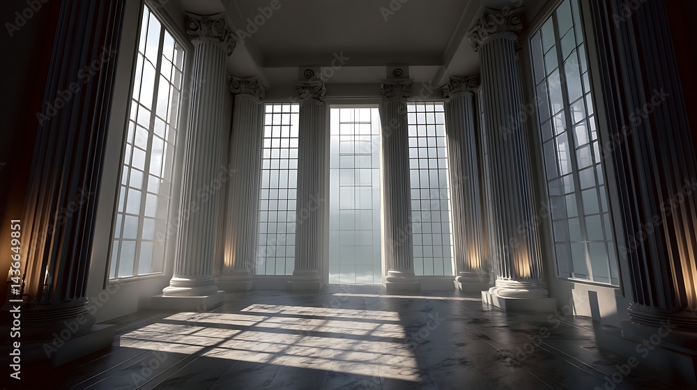 Aufkleber A room with columns and a large window