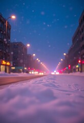 Fototapeta premium city street covered in snow at night