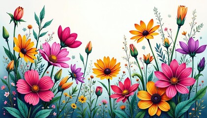 Intricate line art wildflowers, continuous print, print, texture