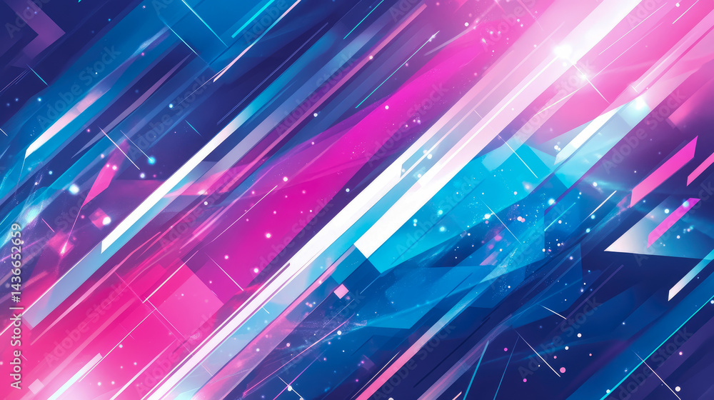 Aufkleber futuristic abstract: dynamic diagonal lines with vibrant pink and cyan glow, energetic print for mod