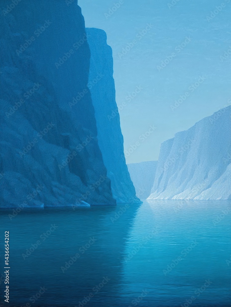 Aufkleber landscape photograph of a large body of water with two large cliffs on either side. the cliffs are c