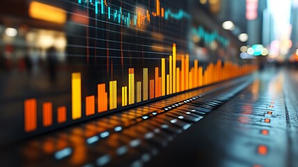 Illuminated Stock Market Data Display at Night