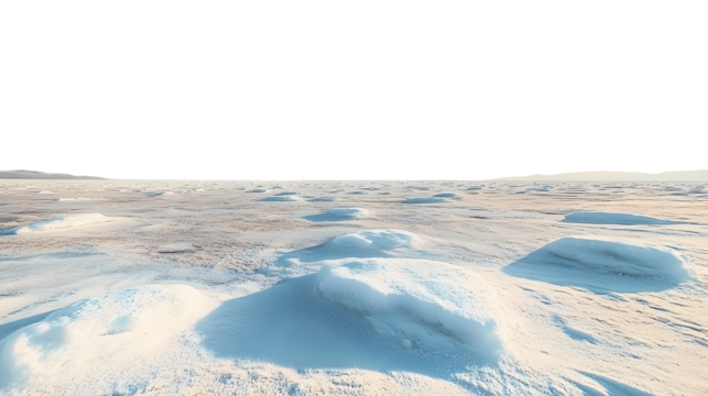 A wide expanse of frozen icy landscape under a clear sky