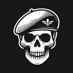 Skull Wearing Beret Graphic Illustration
