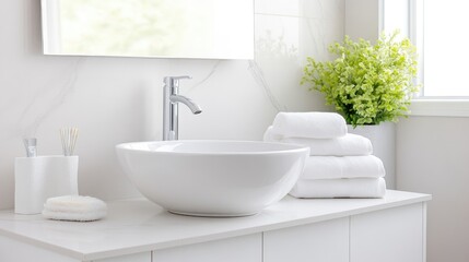 Fototapeta premium Modern, clean bathroom sink and towels