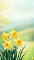 Obraz premium A cluster of yellow daffodils blooming in a vibrant spring field, capturing the essence of renewal