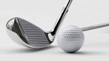 Close-up view showcasing a golf club next to a golf ball on a white background