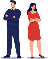 Obraz premium Confident young man and woman standing with crossed arms in casual professional attire vector illustration 
