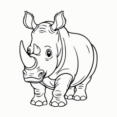 Fototapeta premium Adorable cartoon rhino illustration black and white drawing cute line icon kids book image