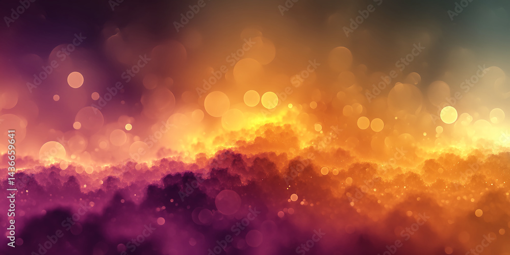 Poster abstract background with blurry orange and purple bokeh lights creating a dreamy, ethereal atmospher