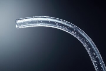 A transparent tube with water flowing through it, showcasing bubbles and movement.