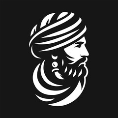 Man with Turban Illustration in White on Black Background