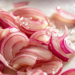 Close-up shot of sliced shallots on a white cutting board