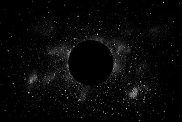 black hole concept, crushed stones and dust isolated on black, clipping path