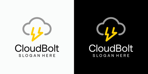Cloud and lightning line vector logo design with modern, simple, clean and abstract style. Icon for business, weather and personal branding.