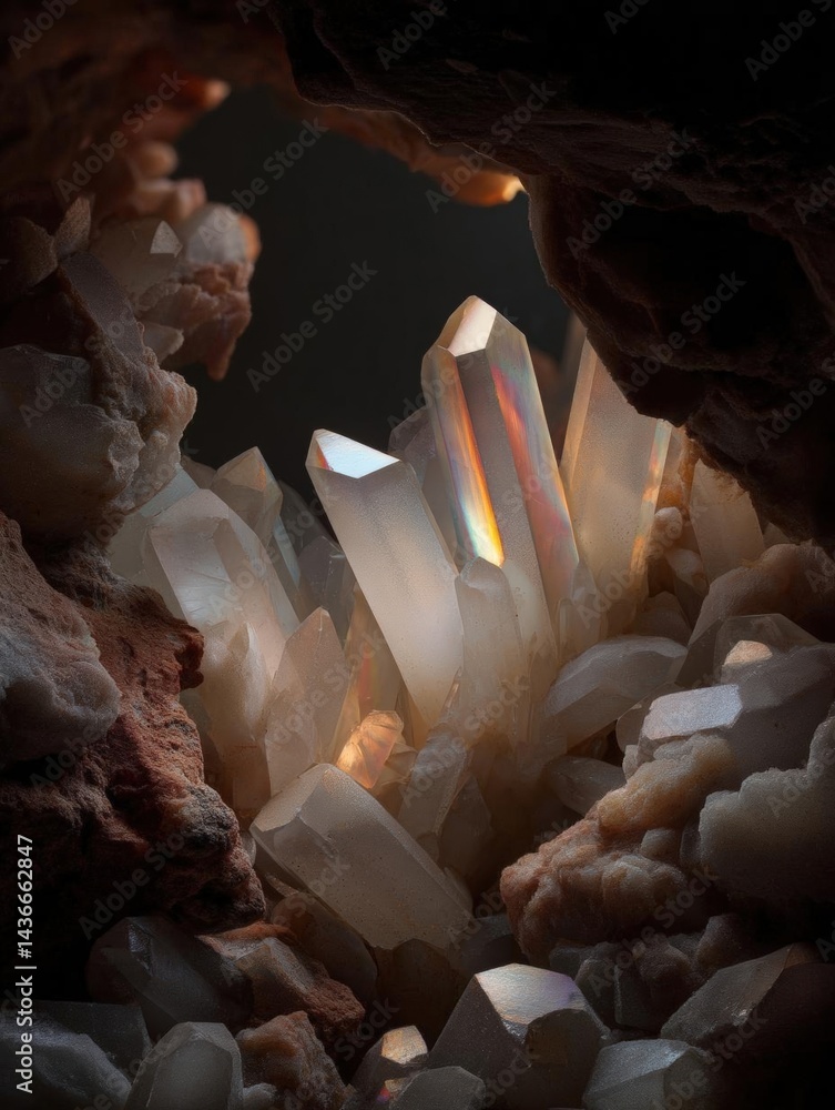 Aufkleber close-up of a cluster of crystals in a cave. the crystals are of different sizes and shapes, with so