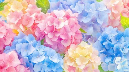 Vibrant Hydrangea Flowers in Soft Pastel Colors and Minimal Details