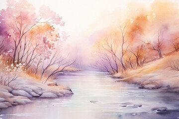 Watercolor Nature Landscape Background, Watercolor Nature Scenery Wallpaper, Watercolor Nature Painting, Nature Landscape Art, Watercolor Natural Scene, Nature Wall Art, Watercolor Nature Illustration