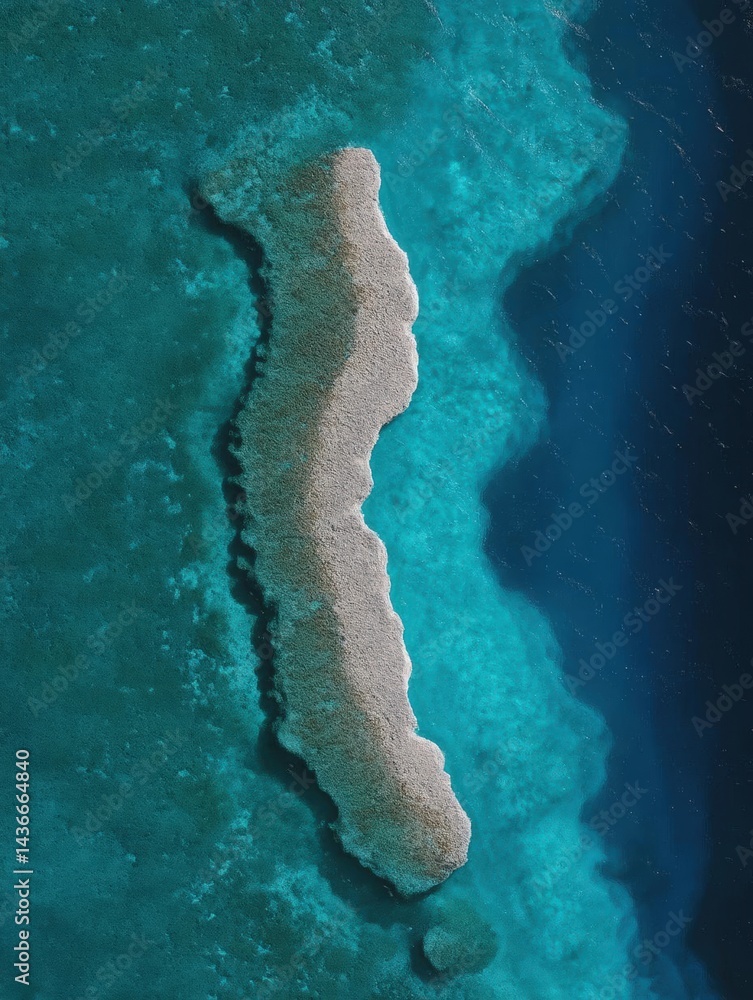 Poster aerial view of a small island in the middle of the ocean. the island is made up of a series of curve