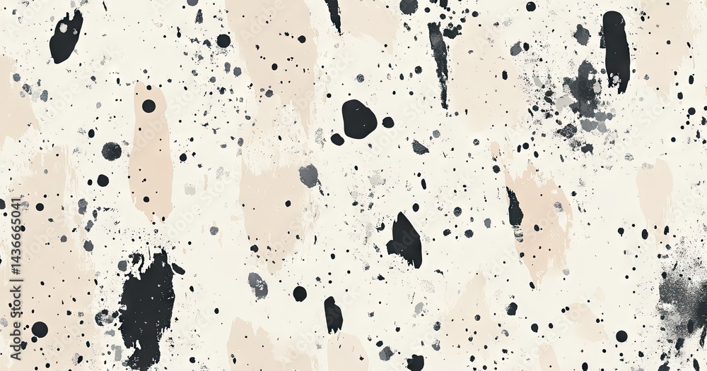 Poster abstract splatter pattern with beige and black accents. soft, textured background with irregular spl