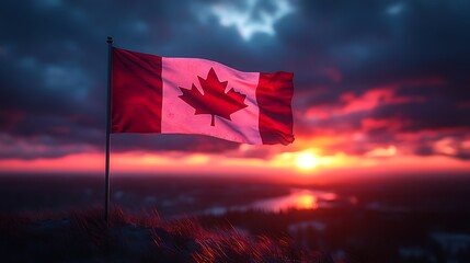Glowing flag Canadian winter field image