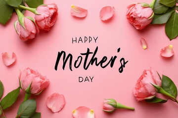 Happy Mother's Day: Pink Roses and Petals on a Pink Background. Perfect for Mother's Day cards, social media posts, and more! Mother’s Day