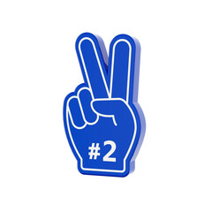 Number 2 (two) fan 3D hand glove blue color, second position 3d icon	
